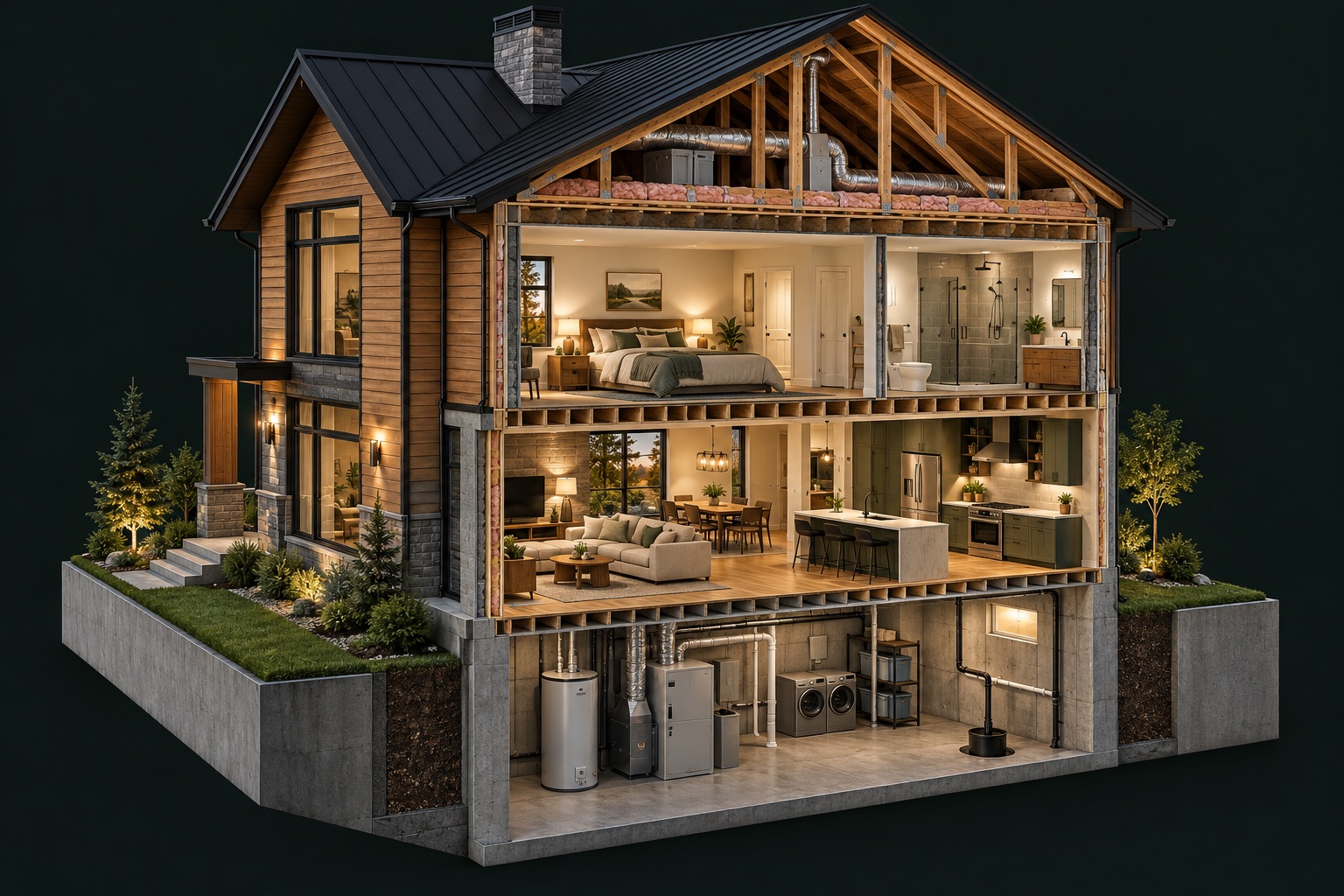 Cutaway house: choose an area to explore